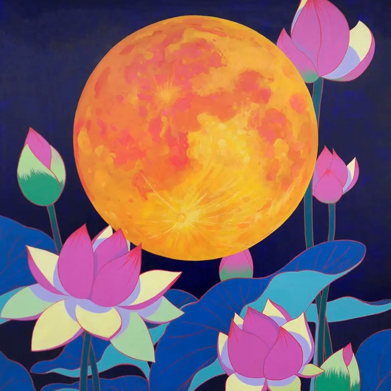Thumbnail for Artist Bohwa Kim's 2021 painting 'The Moon and lotus'