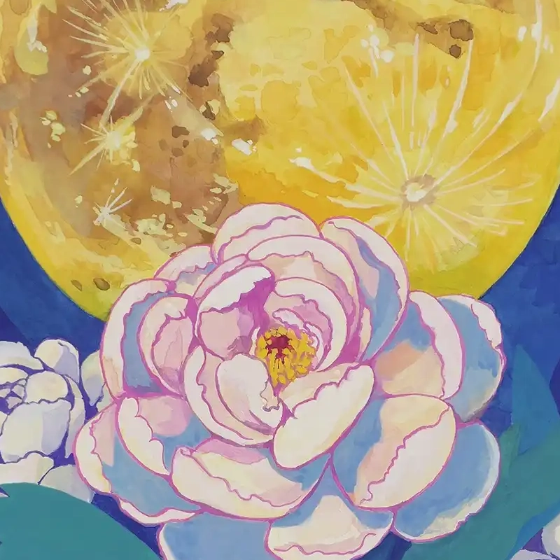Thumbnail for Artist Bohwa Kim's 2019 painting 'The Moon and Peonies'