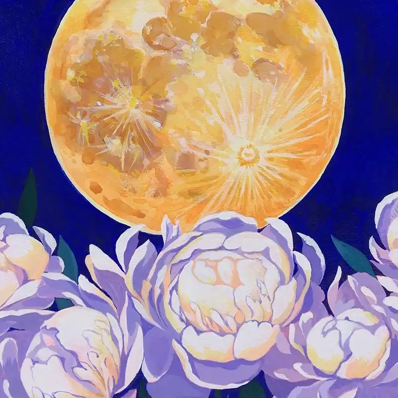 Thumbnail for Artist Bohwa Kim's 2020 painting 'The Moon and Peonies'