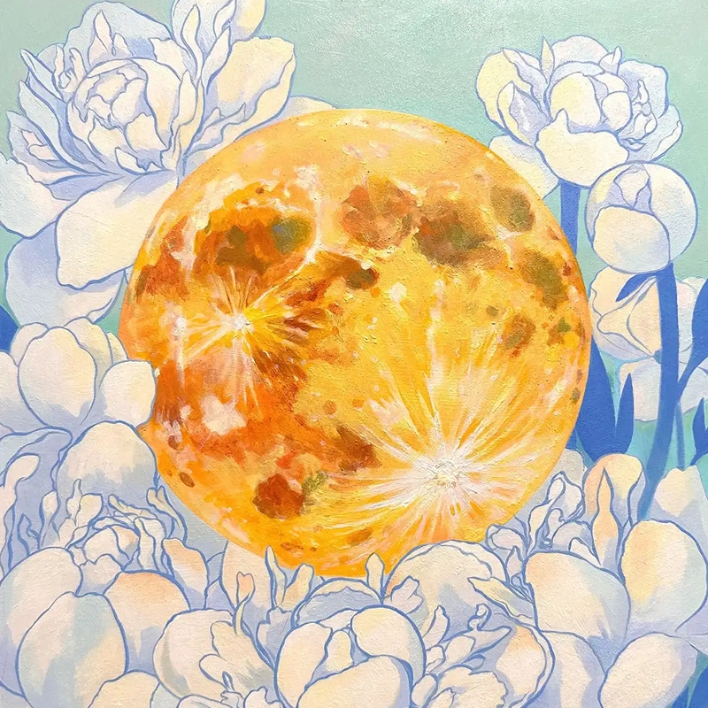 Thumbnail for Artist Bohwa Kim's 2022 painting 'The Moon and Peonies'
