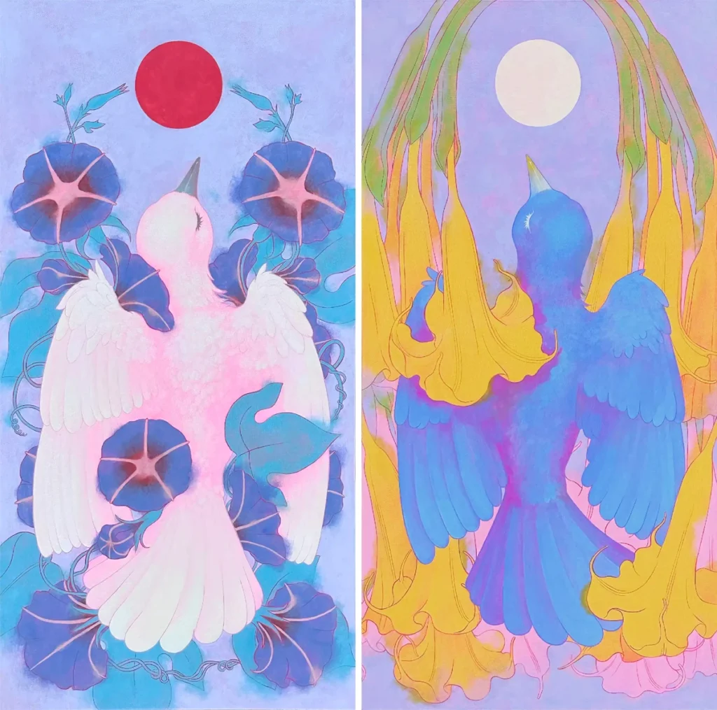 Artist Bohwa Kim's [2024] painting set 'A day', featuring the Morning and Night versions combined.