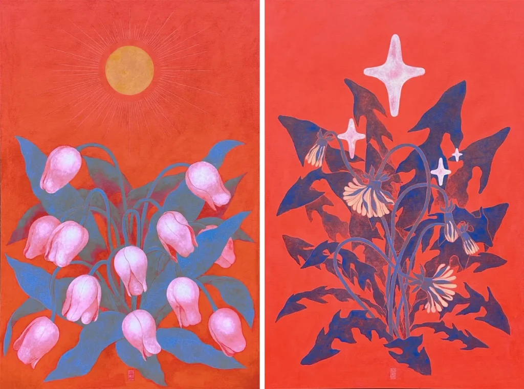 Artist Bohwa Kim's [2024] painting set 'Life', featuring the Dandelion and Tulip versions combined.